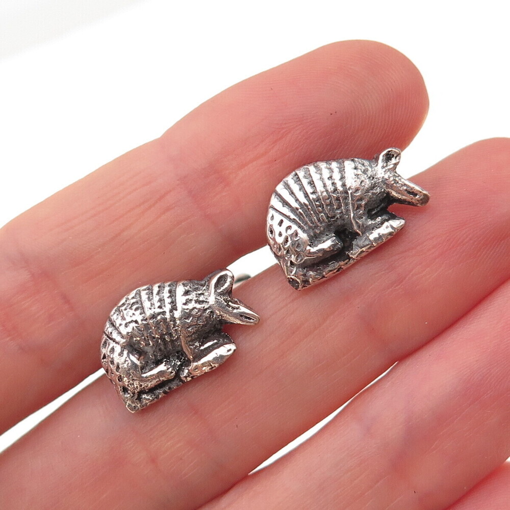 925 Sterling Silver Vintage Armadillo Mano Figa Oxidized Chain Cufflinks